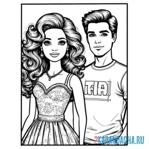 Распечатать раскраску кукла бабри и кукла кен на А4