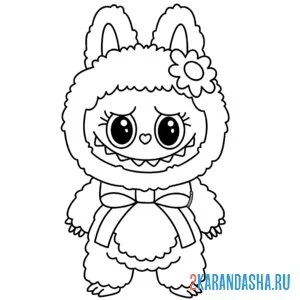 Раскраска лабубу бантик и цветочек