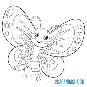 Распечатать раскраску детская картинка бабочки на А4