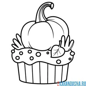 Раскраска кекс с тыквой на хэллоуин