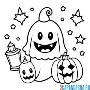 Раскраска улыбающееся привидения и тыква
