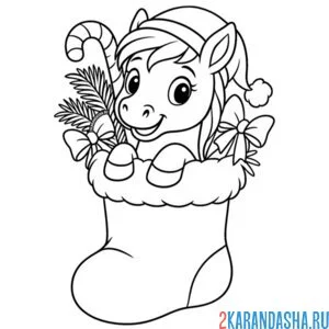 Раскраска лошадка в носке