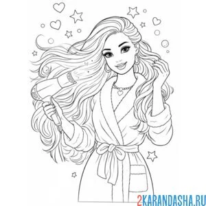 Раскраска барби сушит волосы