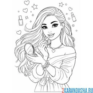 Раскраска барби красит губы