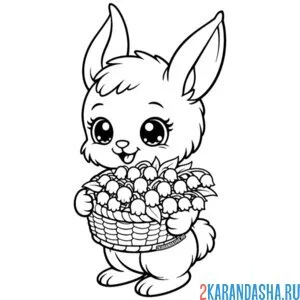 Раскраска зайчик и корзинка ландыши