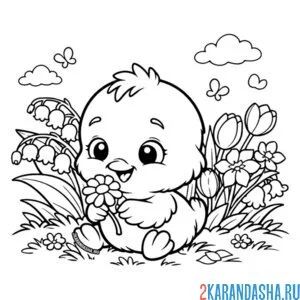 Раскраска ландыши и цыпленок