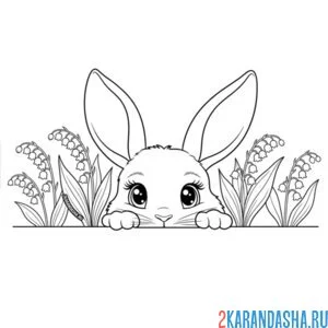 Раскраска зайчик выглядывает ландыши