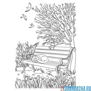 Раскраска парк и верба