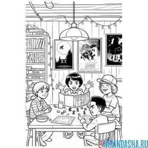 Раскраска осд (очень странные дела) дети играют