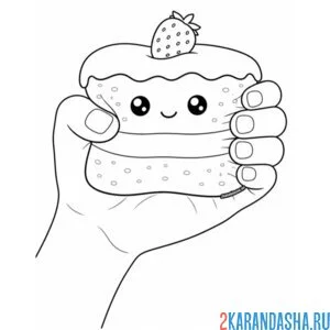 Раскраска сквиши пирожное в руке
