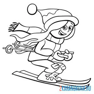 Распечатать раскраску зимний вид спорта - лыжи на А4