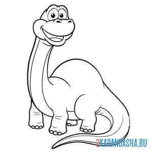Раскраска милый динозавр брахиозавр онлайн