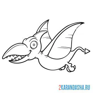 Раскраска летающий динозавр птерозавр улыбается онлайн