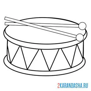 Распечатать раскраску барабан музыкальный инструмент на А4
