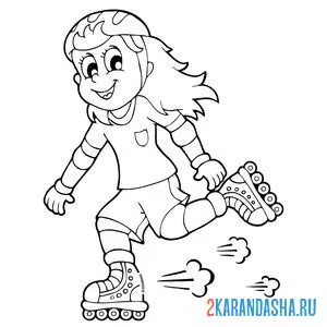 Раскраска девочка на роликах летний вид спорта онлайн