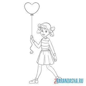 Раскраска девочка с воздушным шаром онлайн