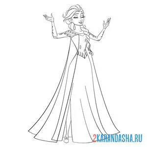 Распечатать раскраску королева эльза в красивом платье на А4