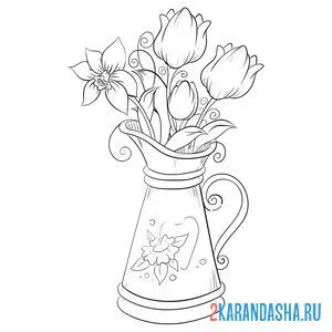 Раскраска красивый весенний букет в вазе онлайн