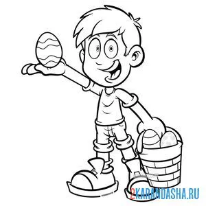 Раскраска мальчик с пасхальными яичками онлайн