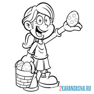 Распечатать раскраску девочка с пасхальными яйцами на А4