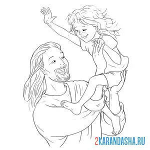 Раскраска иисус на пасху с ребенком онлайн