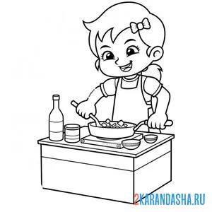 Распечатать раскраску детская кухня на А4