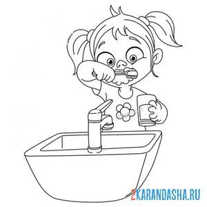 Онлайн раскраска девочка чистит зубы