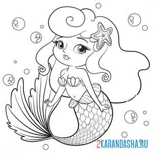 Раскраска красивая морская принцесса русалка онлайн