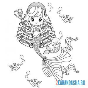 Раскраска русалка-принцесса подводного мира онлайн