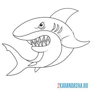 Распечатать раскраску белая акула с большими зубами на А4