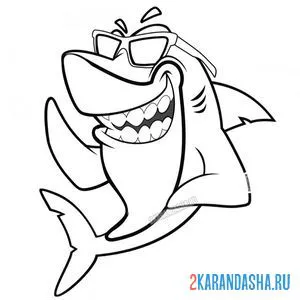 Распечатать раскраску акула в солнечных очках на А4