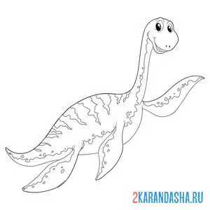 Распечатать раскраску плавающий водный динозавр на А4
