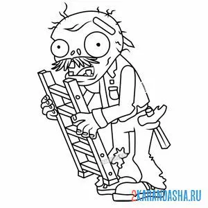 Раскраска зомби с лестницей онлайн