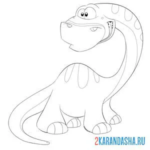 Распечатать раскраску мультяшный динозавр на А4
