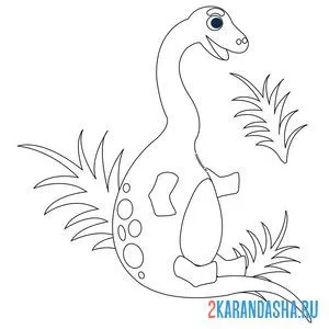 Распечатать раскраску нарисованный динозаврик на А4
