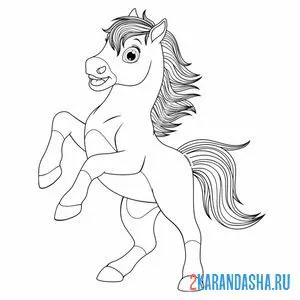 Раскраска красивая лошадь с гривой онлайн