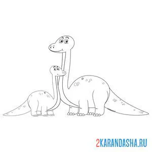 Распечатать раскраску мама динозавр с малышом на А4