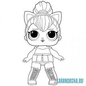 Распечатать раскраску кукла лол королева кошек (kitty queen) на А4