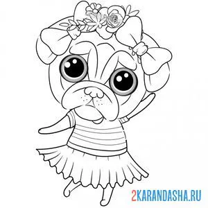 Раскраска девочка мопс собака-балерина онлайн