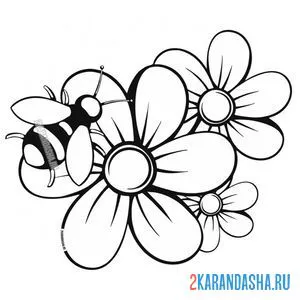 Раскраска цветы со шмелем онлайн