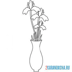 Раскраска цветочки ирисы в вазе онлайн