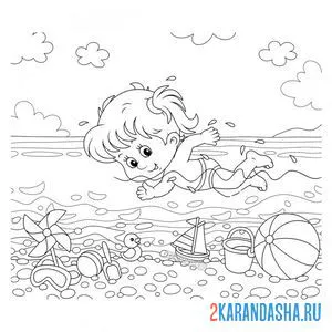 Раскраска девочка плавает в море онлайн