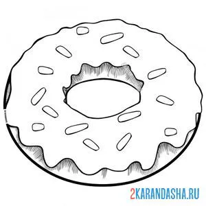Раскраска сладкий пончик, десерт онлайн