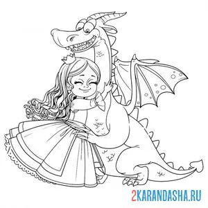 Раскраска юная принцесса и дракон онлайн