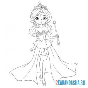 Раскраска модная принцесса в короне онлайн