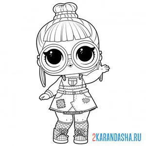 Раскраска кукла лол в очках и юбке (block party b) онлайн