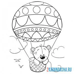Раскраска мишка тедди на воздушном шаре онлайн