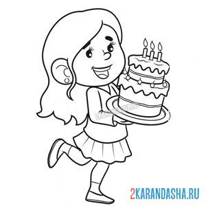 Раскраска девочка с тортом онлайн