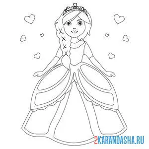 Раскраска принцесса в пышном платье онлайн