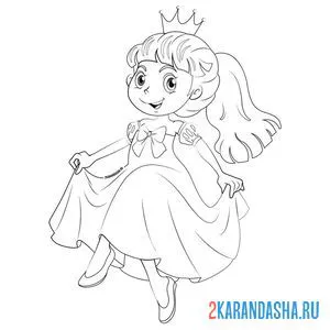 Раскраска маленькая принцесса танцует в туфлях онлайн